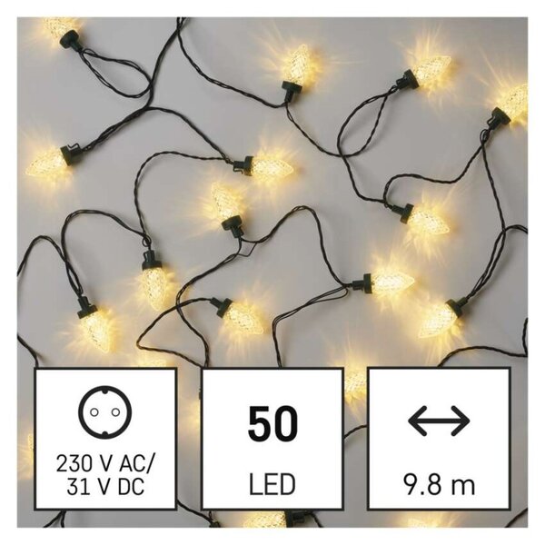 EMOS LED vánoční řetěz – šišky, 9,8 m, venkovní i vnitřní, teplá bílá, programy