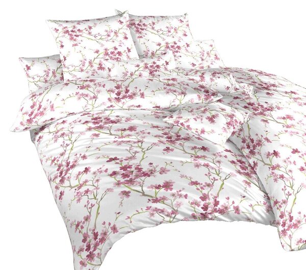 Kvalitní ložní prádlo z česané bavlny s krepovou úpravou Louka růžová. Povlečení poseté květinami. Povlečení je vhodné kombinovat s bílým nebo ostružinovým prostěradlem. Rozměr povlečení je 220x220, 2x70x90 cm