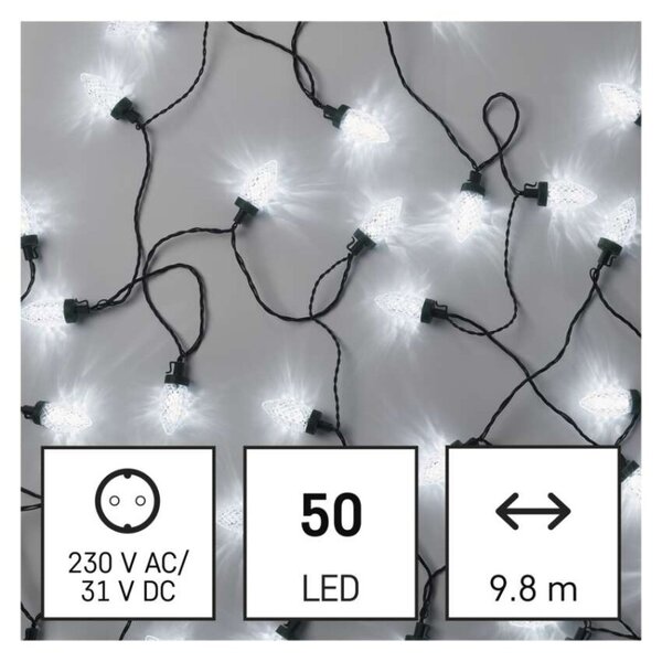 EMOS LED vánoční řetěz – šišky, 9,8 m, venkovní i vnitřní, studená bílá, programy