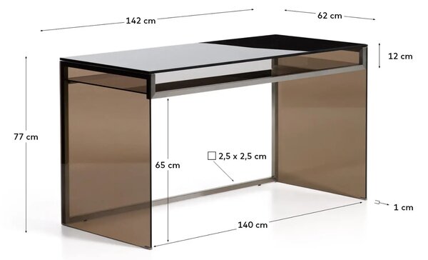 Kave Home Hnědý skleněný pracovní stůl Adile 142 x 62 cm
