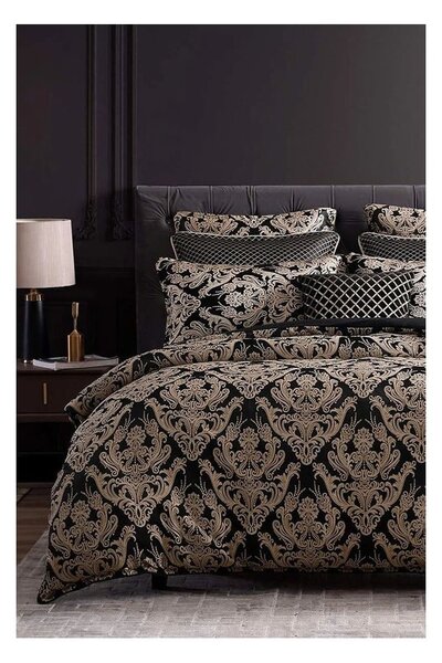 Černé povlečení na dvoulůžko/prodloužené z bavlny Renforcé s prostěradlem/4dílné 200x220 cm Damask – Mila Home