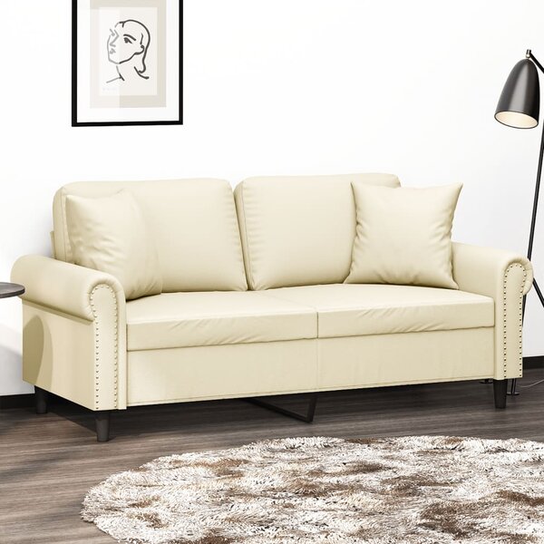2místná pohovka s polštáři krémová 140 cm umělá kůže 3200931