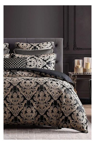 Černé povlečení na dvoulůžko/prodloužené z bavlny Renforcé s prostěradlem/4dílné 200x220 cm Damask – Mila Home
