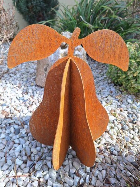 Kovová zahradní dekorace Hruška 3D střední 47 cm corten