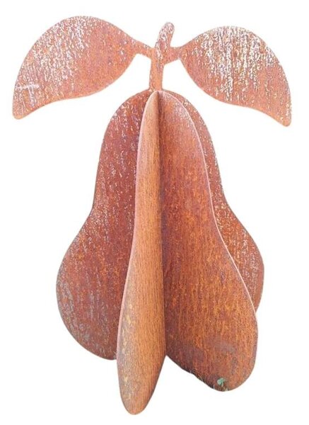 Kovová zahradní dekorace Hruška 3D střední 47 cm corten