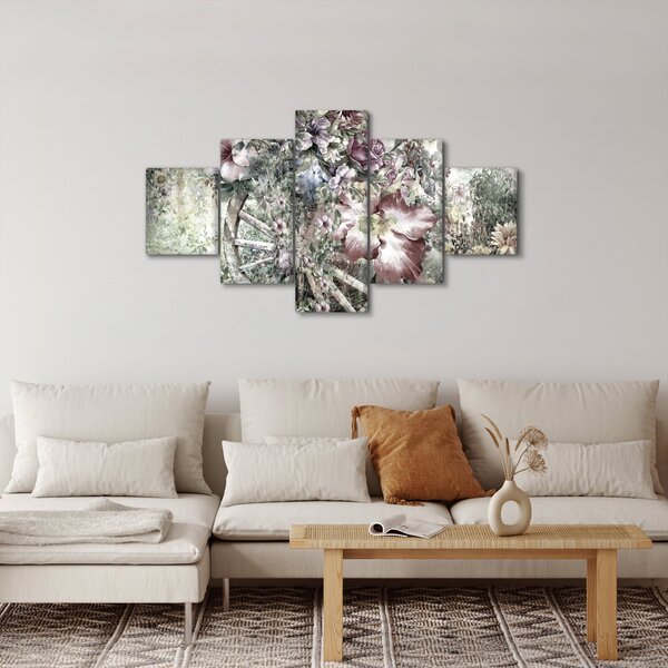 Obraz květin na dřevěném kole (125x70 cm)