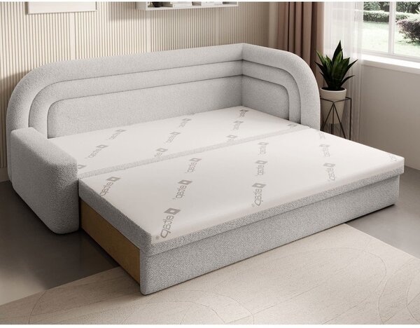 Krémová rozkládací/s úložným prostorem pohovka z textilie bouclé pravý roh 223 cm Fabillo – ELTAP