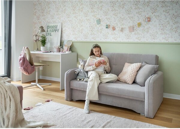 Světle šedá žinylková rozkládací/s úložným prostorem pohovka 155 cm Laine – ELTAP