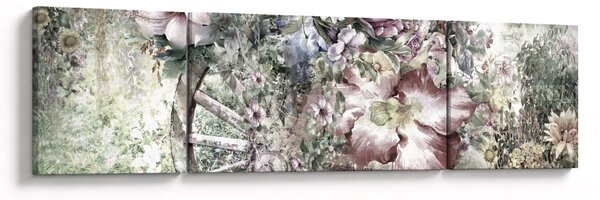 Obraz květin na dřevěném kole (170x50 cm)