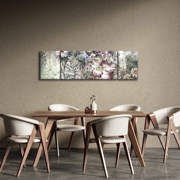 Obraz květin na dřevěném kole (170x50 cm)