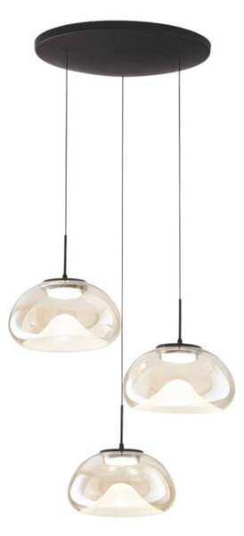 Fabas Luce Závěsné světlo Brena, 3-ramenné, koňakové, Ø 35 cm stmívatelné, stmívatelný, Hnědá / rez, Obývací pokoj / jídelna, Sklo, Moderní