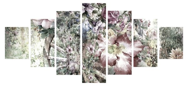 Obraz květin na dřevěném kole (210x100 cm)