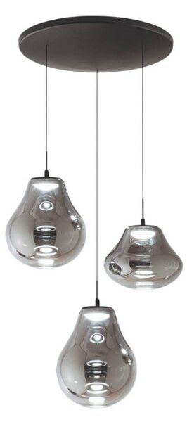 Fabas Luce LED závěsné světlo Deva, 3-bodové, Ø 50 cm, šedé, stmívatelné, stmívatelný, Hliník / šedá / zinek, Obývací pokoj / jídelna, Sklo, Moderní