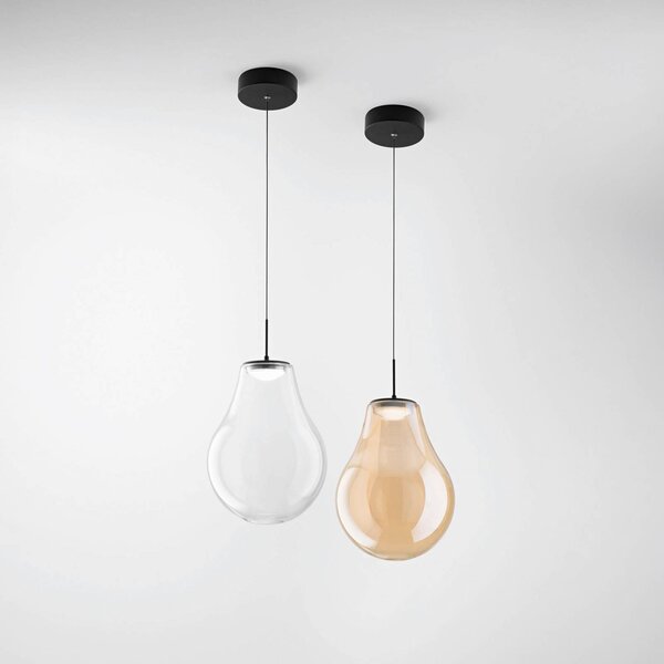 Fabas Luce Závěsné světlo LED Noa, jantarová, sklo, Ø 25 cm, stmívatelné, stmívatelný, Krémová / jantar, Obývací pokoj / jídelna, Sklo, Moderní