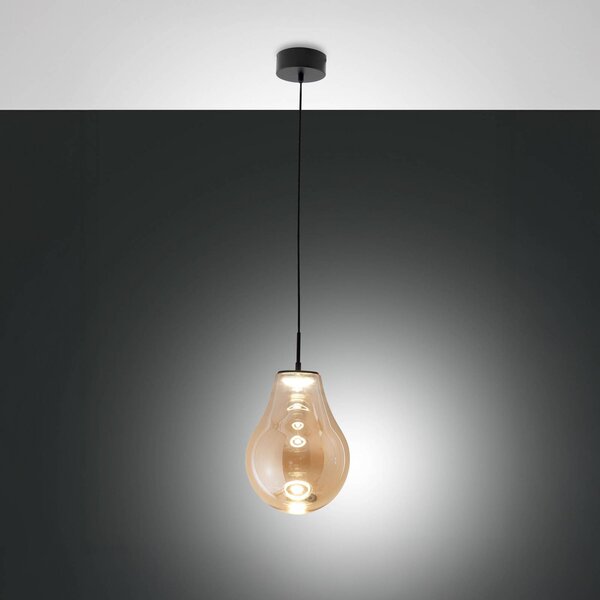 Fabas Luce Závěsné světlo LED Noa, jantarová, sklo, Ø 25 cm, stmívatelné, stmívatelný, Krémová / jantar, Obývací pokoj / jídelna, Sklo, Moderní