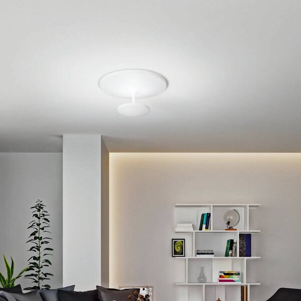 Fabas Luce LED stropní svítidlo Conrad, bílé, Ø 50 cm, kov, stmívatelné, stmívatelný, Bílá / opál, Obývací pokoj / jídelna, kov, Moderní