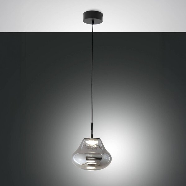 Fabas Luce Závěsné světlo LED Deva, šedé, sklo, Ø 25 cm, stmívatelné, stmívatelný, Hliník / šedá / zinek, Obývací pokoj / jídelna, Sklo, Moderní