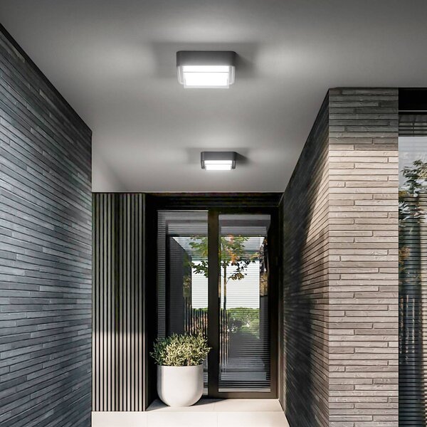 Fabas Luce Venkovní stropní svítidlo LED Diuk, tmavě šedé, kov, IP65, Černá, Hliník, Moderní
