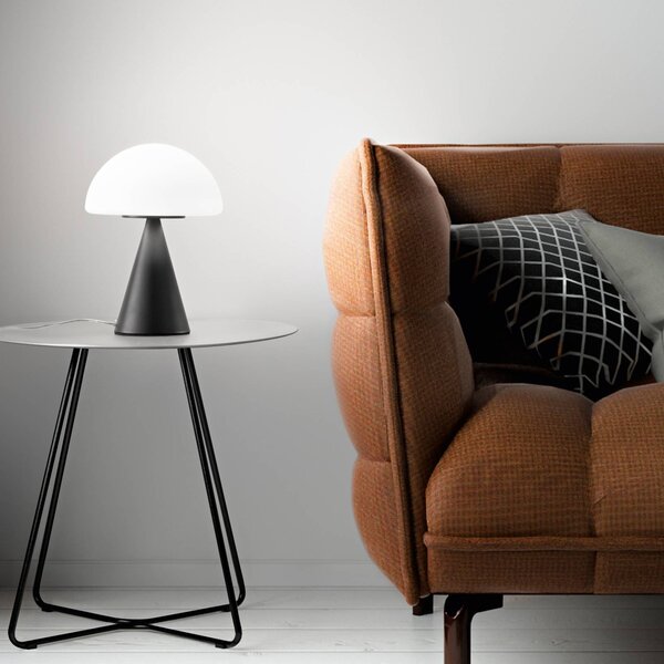 Fabas Luce LED stolní lampa Blip, černá/bílá, sklo, dotykový stmívač, stmívatelný, Černá, Obývací pokoj / jídelna, Sklo, Moderní