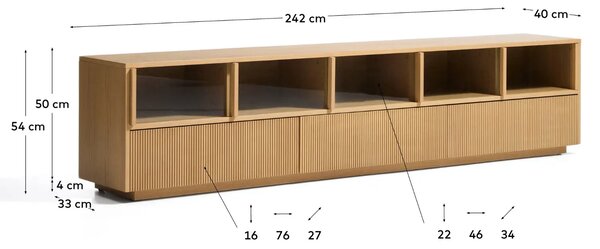LÉTO -15% Kave Home Dubový TV stolek Helvine 242 x 40 cm