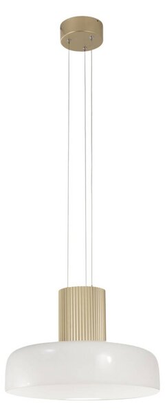 Fabas Luce Závěsné světlo LED Lunar, bílé/zlaté, sklo, stmívatelné, stmívatelný, Bílá / opál, Obývací pokoj / jídelna, Sklo, Moderní
