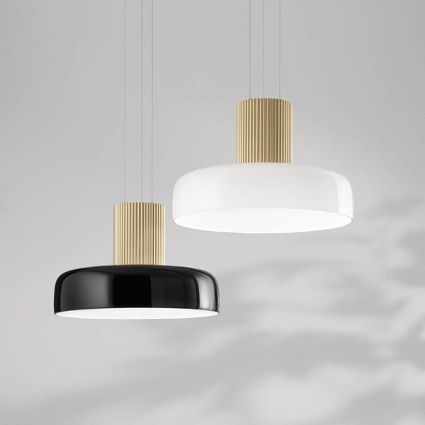 Fabas Luce LED závěsné světlo Lunar, černá/zlatá, sklo, stmívatelné, stmívatelný, Černá, Obývací pokoj / jídelna, Sklo, Moderní