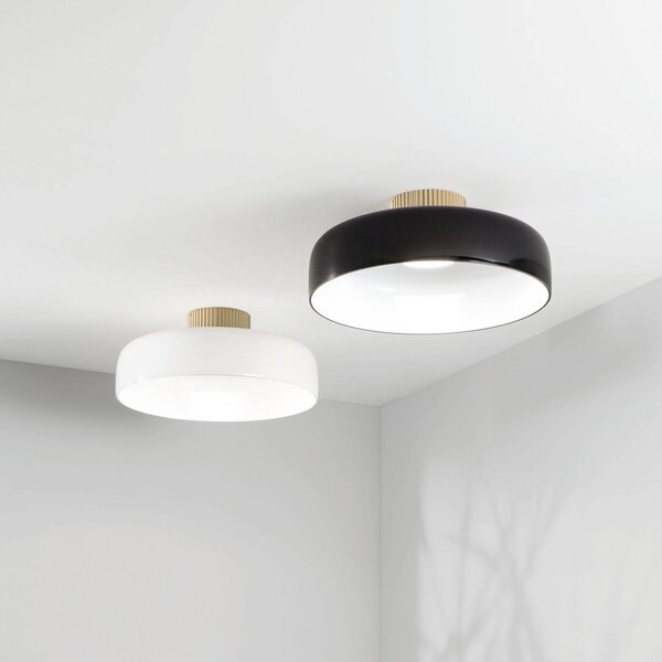 Fabas Luce LED stropní svítidlo Lunar, černé, sklo, Ø 42 cm, stmívatelné, stmívatelný, Černá, Obývací pokoj / jídelna, Sklo, Moderní
