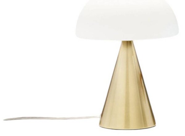 Fabas Luce LED stolní lampa Blip, mosaz/bílá, sklo, dotykový stmívač, stmívatelný, Mosaz / zlato, Obývací pokoj / jídelna, Sklo, Moderní