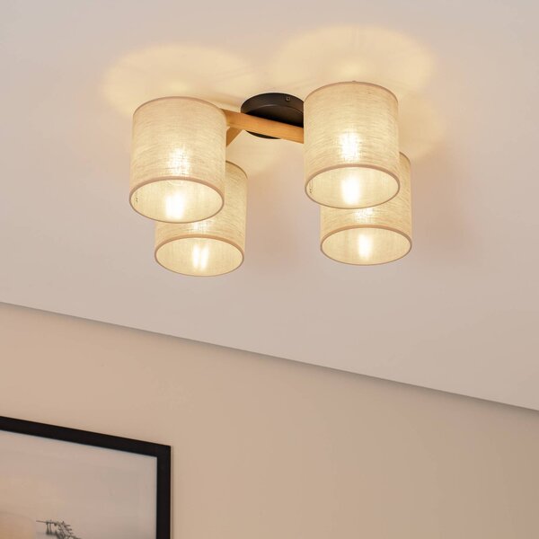 TK Lighting Stropní světlo Deva, čtyřramenné, textilní, stmívatelný, Světlé dřevo, Obývací pokoj / jídelna, Dřevo, Skandinávský