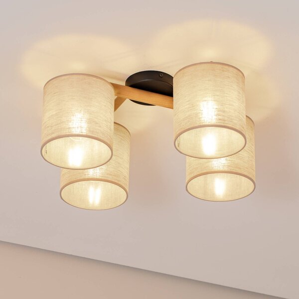 TK Lighting Stropní světlo Deva, čtyřramenné, textilní, stmívatelný, Světlé dřevo, Obývací pokoj / jídelna, Dřevo, Skandinávský
