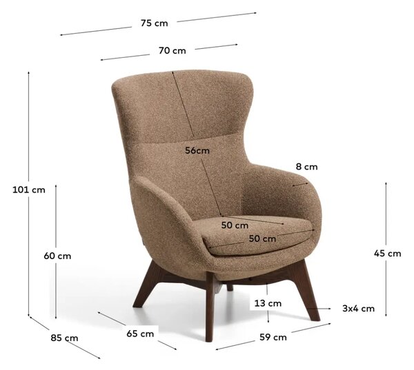 LÉTO -15% Kave Home Hnědé čalouněné křeslo Adiran