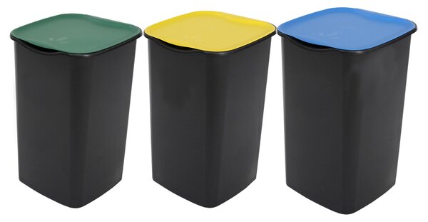 BELLI e FORTI s.r.l. Belli E Forti koše na tříděný odpad TRIO, černé, s barevné víka, plast, 3 x 50 L