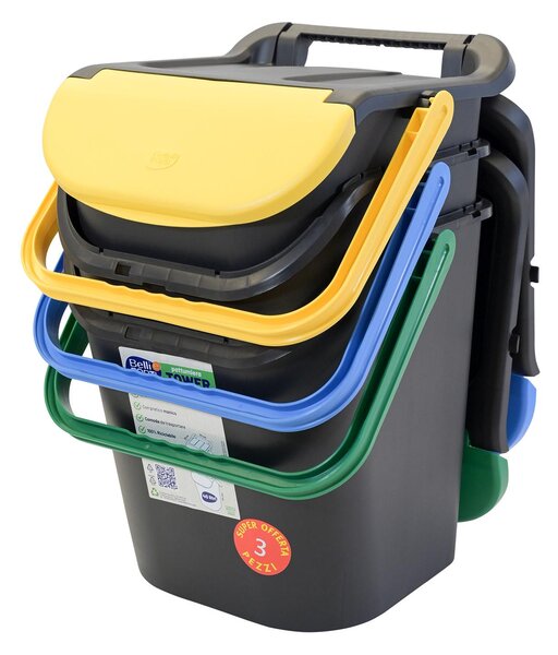 BELLI e FORTI s.r.l. Belli E Forti koše na tříděný odpad TOWER, stohovatelné, šedý, plast, 3 x 30 L