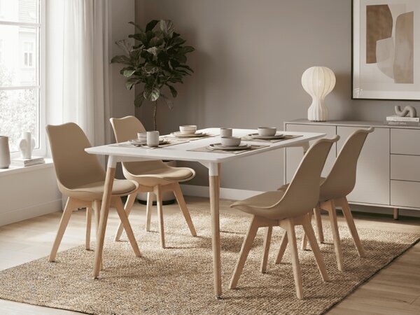 Jídelní set 1 + 4, bílý stůl ADRIA 120x80 cm + béžová židle BALI MARK s bukovými nohami
