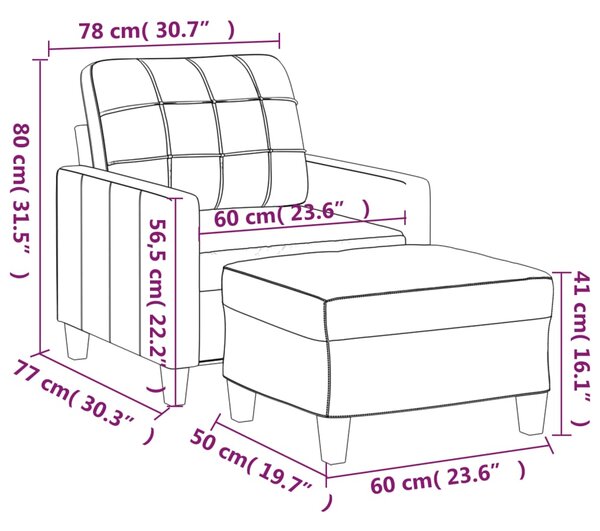 Křeslo s podnožkou šedé 60 cm umělá kůže 3201011