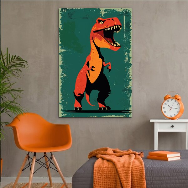 DUBLEZ | Dětský retro obraz - T-Rex | UV tisk, Premium