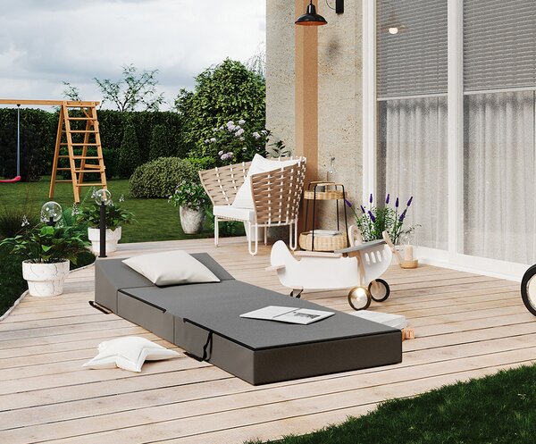 Rozkládací zahradní pohovka SUZI GARDEN ŠEDÁ voděodolná 70x200 výška 14 cm