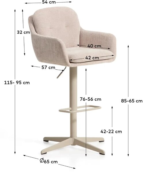 Kave Home Béžová otočná barová židle Lexa 65/85 cm