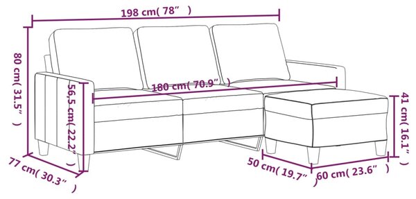 3místná pohovka s podnožkou šedá 180 cm umělá kůže 3201026