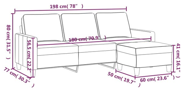 3místná pohovka s podnožkou tmavě šedá 180 cm textil 3201038