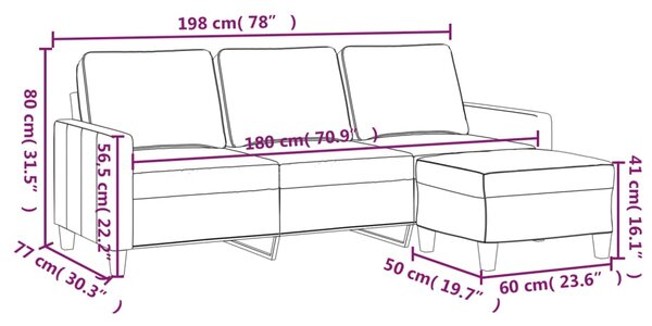 3místná pohovka s podnožkou krémová 180 cm textil 3201039