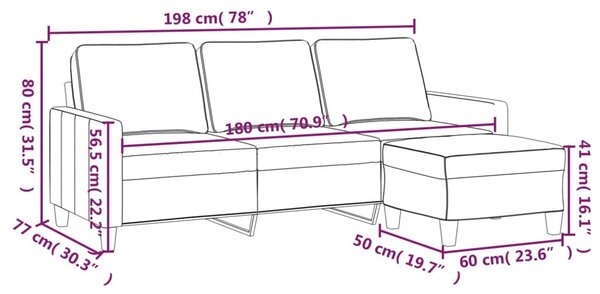3místná pohovka s podnožkou hnědá 180 cm textil 3201040