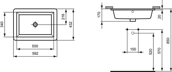 Ideal Standard Strada - Umyvadlo pod desku 595x435 mm, s přepadem, bílá K077901