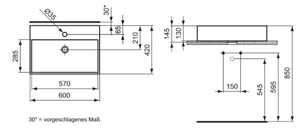 Ideal Standard Strada - Umyvadlová mísa 600x420 mm, s přepadem, bílá K078101
