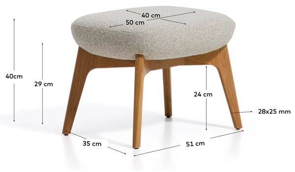 Kave Home Béžová čalouněná podnožka Adiran 51 x 40 cm s přírodní podnoží