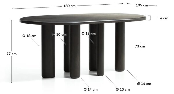 Kave Home Tmavě hnědý dřevěný jídelní stůl Mailen 180 x 105 cm