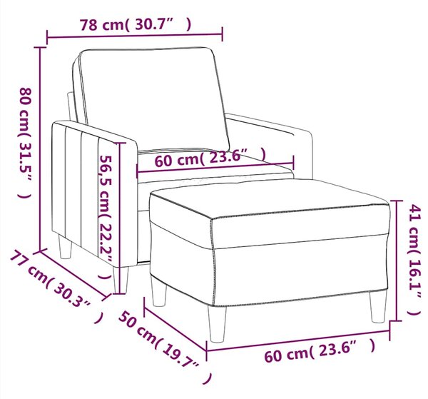 Křeslo s podnožkou krémové 60 cm samet 3201053