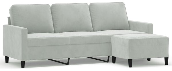 3místná pohovka s podnožkou světle šedá 180 cm samet 3201055