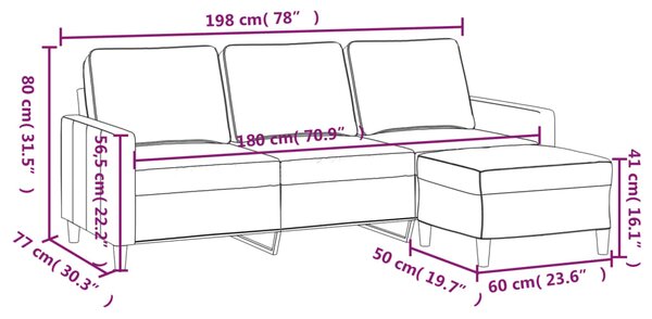 3místná pohovka s podnožkou vínová 180 cm samet 3201059