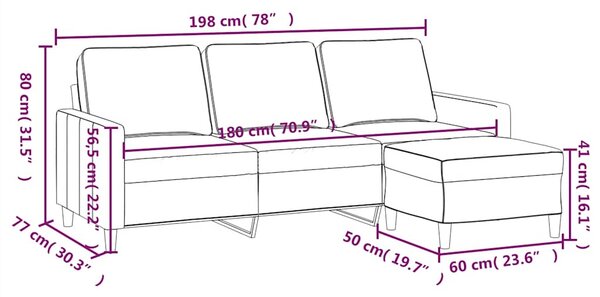 3místná pohovka s podnožkou krémová 180 cm samet 3201063